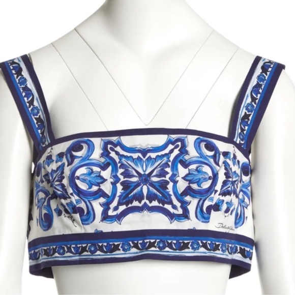 Dolce Gabbana Skirt + Crop Top Set Majolica Print & Pleated Poplin Midi Skirt - Picture 5 of 15